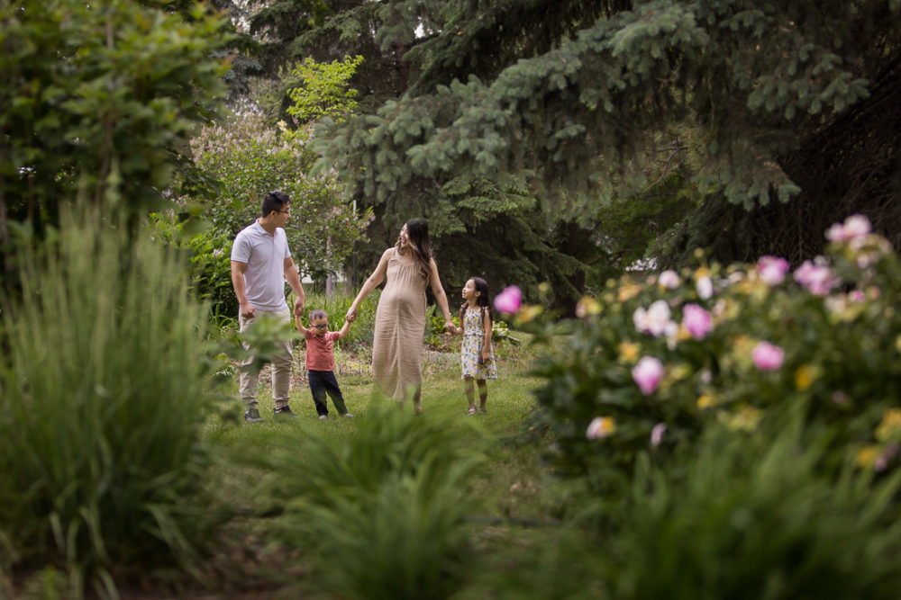 Artistic outdoor family photos with greenery & flowers by Paper Bunny Studios Edmonton