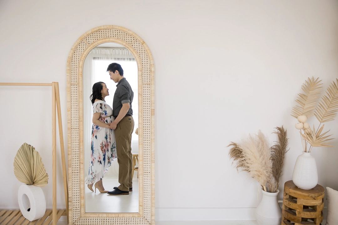 Artistic maternity photos - mirror reflection of mom & dad to be by Paper Bunny Studios Edmonton family photographer