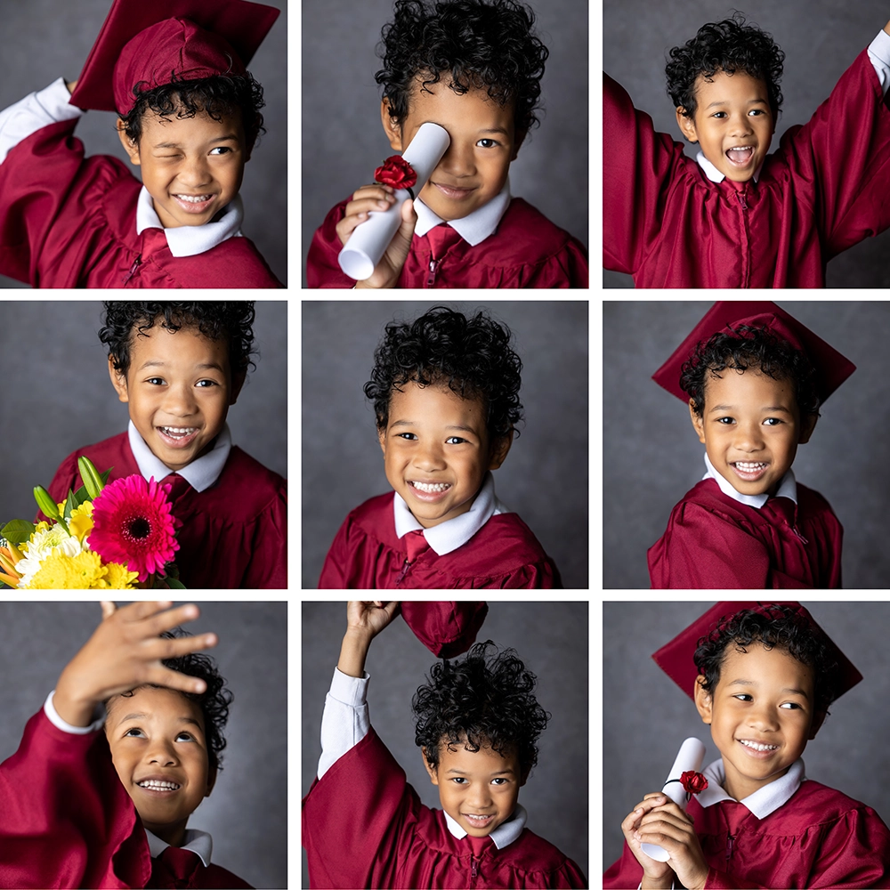 Preschool graduation photos showing serious alongside personality pics by Edmonton Family photographer Paper Bunny Studios